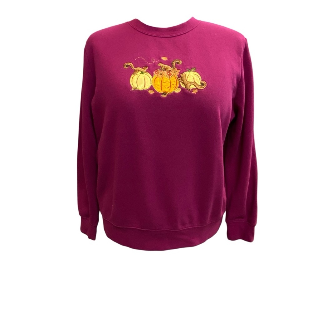 Basic Editions Vintage Women XL Fall Autumn Pumpkins Squirrel graphic Sweatshirt